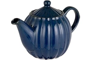 Creative Co-Op 34-Ounce Stoneware Ribbed Teapots with Reactive Glaze, Blue