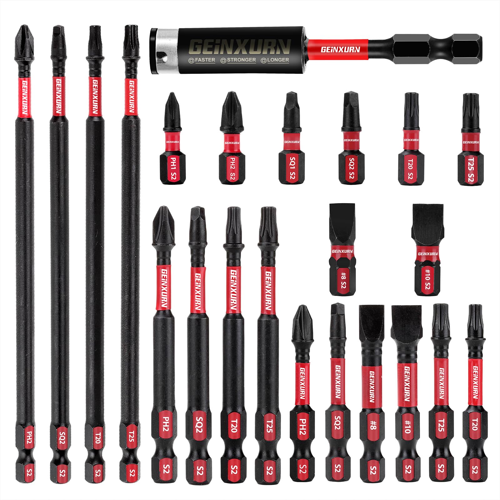 Photo 1 of GEINXURN Impact Tough Magnetic Mixed 23Pack Insert Driver Bits, S2 Alloy Steel Screwdriver Power Bits Set with 1Pcs Impact Magnetic Bit Holder