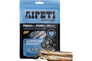 AIPETI Freeze Dried Capelin Fish Treats for Cats & Dogs, Single Ingredient, 100% Whole Fish, Rich in Omega 3 & Omega 6 for Healthy Skin & Coat, Grain Free Minnows Training Snacks