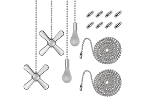 MNIXY Generic ELFCAB Ceiling Fan Pull Chain Set, Including 4Pcs Beaded Ball Fan Pull Chain Pendant, Extra 8Pcs Pull Loop Connectors, 2Pcs 36 inches Fan Pull Chain Extension. (Nickel), 12inch