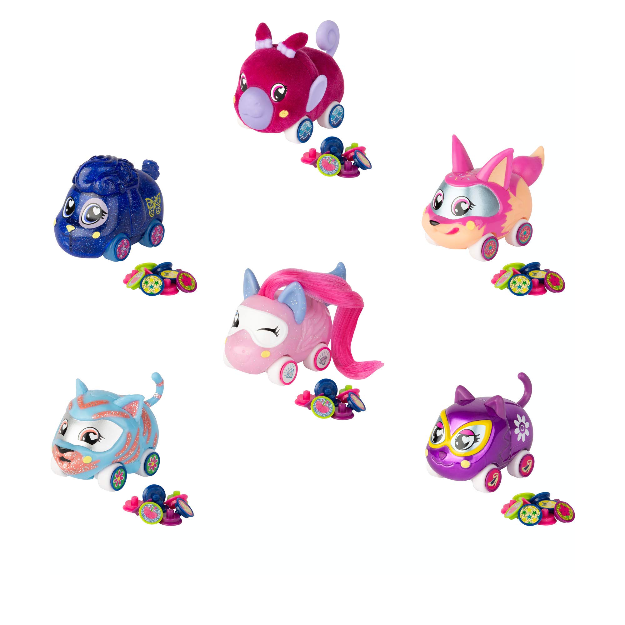 Ritzy Rollerz Cute Collectable Animal Girls' Toy Cars with Surprise Charms 4 Piece Customizable Toy for 4 5 6 7 8 Year Old Girls