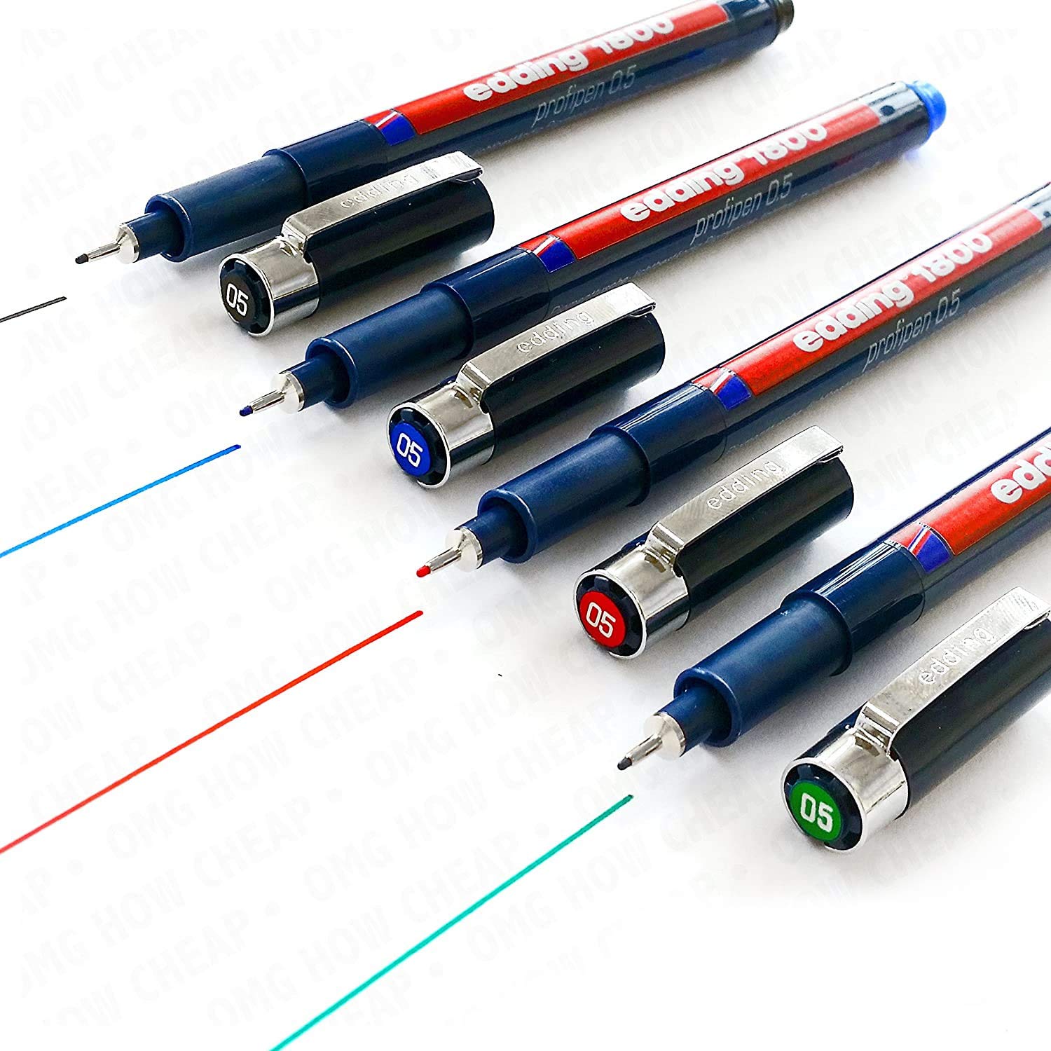 edding 1800 Profipen Pigment Liner Drawing Pen - 0.5mm - [Set of 4 - Black, Blue, Red, and Green]