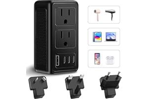 IPLUSO 220V to 110V Converter, 220 to 110 Voltage Converter US to Europe for Hair Dryer, Power Converter Adapter Combo with 1 USB A and 3 USB C, European Travel Plug Adapter from US to EU/AUS/UK(Black)