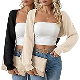 Simlakey 2 Pack Womens Cardigan Shrugs Long Sleeve Knit Open Front Cropped Bolero Drop Shoulder Loose Fit Cardigan