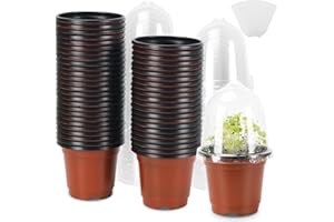 KLOLKUTTA 50 Pack Plant Nursery Pots with Humidity Domes, 3.5 Inch Plant Seed Starter Pots Flower Container with Drainage Holes for Succulent Seedling Transplanting