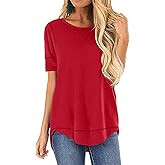 HIYIYEZI Summer Tops for Women Short Sleeve Side Split Casual Loose Tunic Top