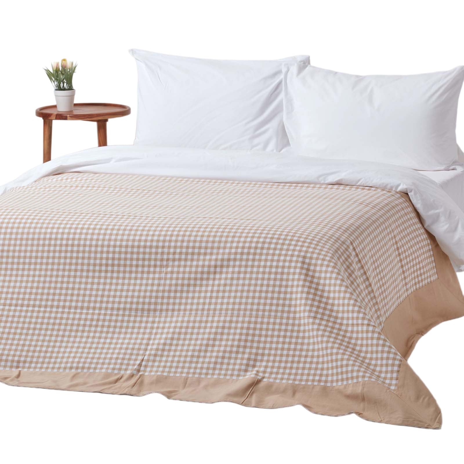 HOMESCAPES Gingham Check Throw Blanket, 100% Cotton Checkered Beige & White, Warm & Cosy, Handwoven Large Throws For Sofas Large, Breathable Blankets For Bed & Armchairs - 150 x 200 cm
