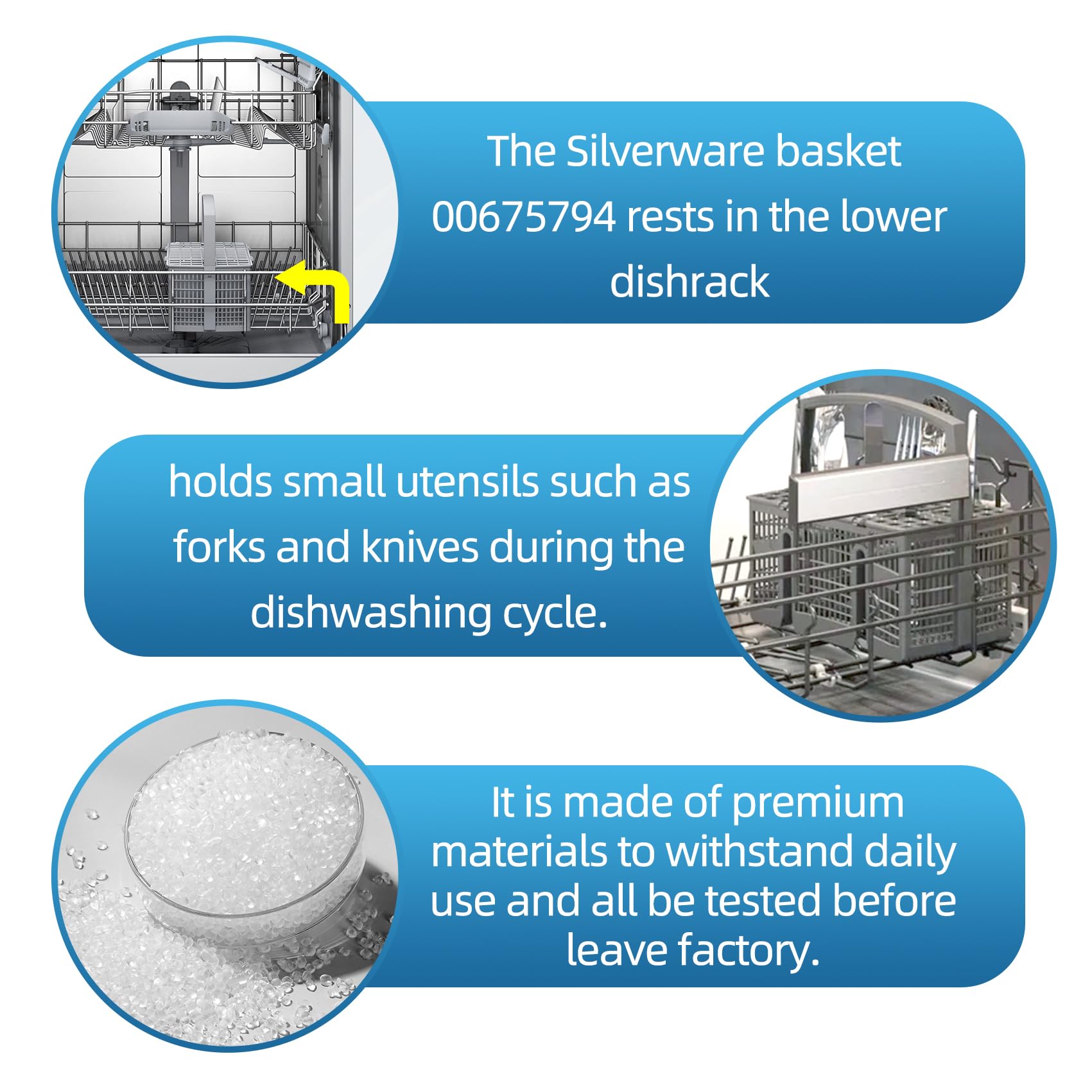 Upgraded 00675794 675794 9001396277 Dishwasher Cutlery Basket Silverware Basket (Gray) Replacement Part Compatible with Bosch Dishwashers, Set of 2