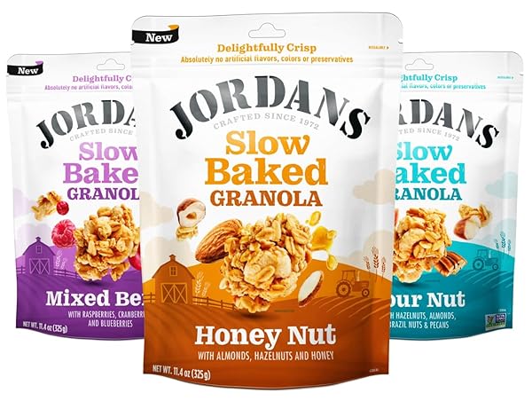 JORDANS SLOW BAKED GRANOLA | VARIETY PACK | MIXED BERRY, HONEY NUT, FOUR NUT | NO ARTIFICIAL FLAVORS, COLORS, OR PRESERVATIVES | BETTER FOR YOU SNACKS FOR ADULTS & KIDS | 11.4 OZ (3 PACK)