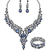 CSY Elegant Crystal Costume Jewelry Sets Flower Bridal Necklace Earrings Stretch Bangle Set for Bride Bridesmaid Wedding Dress Accessories