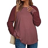 Eytino Plus Size Tops for Women Casual Crewneck Raglan Long Sleeve Shirts Loose Lightweight Tunics(1X-5X)