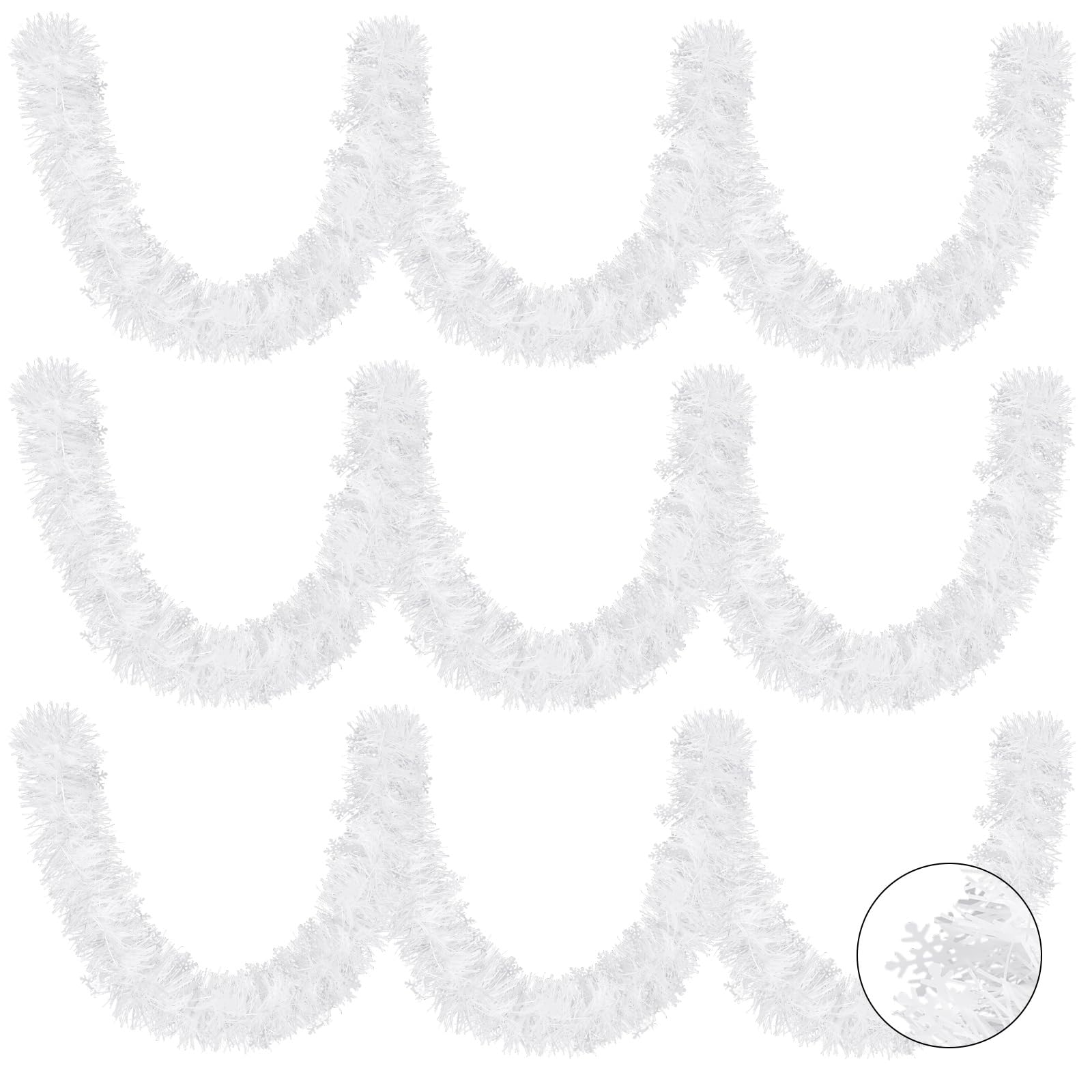 MARFOREVER White Snowflake Tinsel Garland, Winter Garland Decoration Snowflake Metallic Twist Garlands for Winter Holidays New Year Party Indoor Outdoor Hanging Decor Supplies, 3 Pcs 19.7 FT