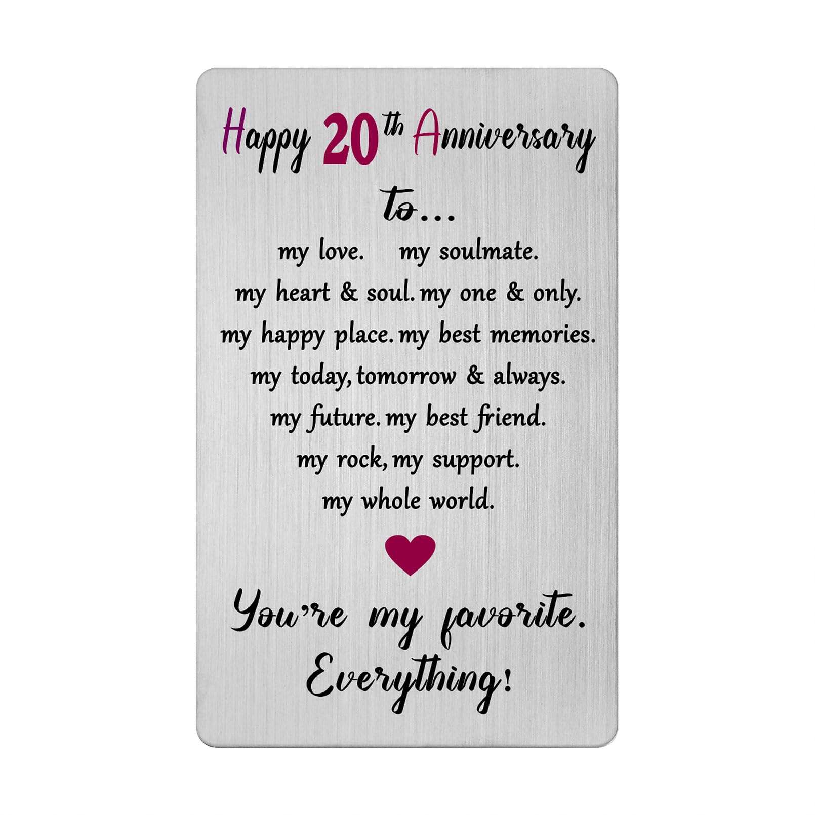 20th Anniversary Card for Women Men Him Her- 20 Twenty Year Anniversary Keepsake Gift for Husband Wife Spouse