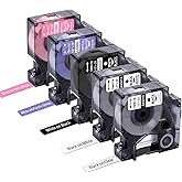 Freshworld Compatible with Dymo D1 Colorpop 12mm 0.47" Label Tape 45013 D1 Label Refills, for COLORPOP Maker Labelmanager 160 280 360D 420P PnP, Clear/White, Black/Purple/Pink Glitter, 5-Pack