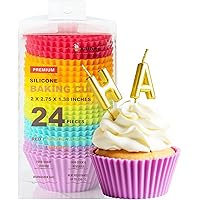 Katbite Reusable Silicone Baking Cups 24 Pack - Non-stick Muffin Cupcake Liners Set, Thick & Heavy Duty Cupcake Molds - Perfe