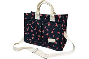 mcuvaec Cherry Tote Bag for Women Canvas Patched Purse Cute Shoulder Bag Multi-Pocket Satchel Handbag for work travel