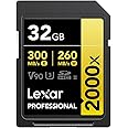 Lexar 32GB Professional 2000x SDHC Memory Card, UHS-II, C10, U3, V90, Full-HD & 8K Video, Up to 300MB/s Read, for DSLR, Cinema-Quality Video Cameras (LSD2000032G-BNNNU)