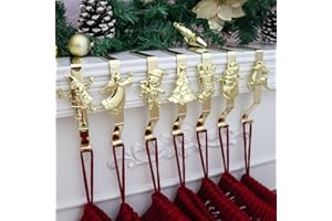 XENTUMI Gold Christmas Stocking Hooks - Set of 7 Reusable Hangers for Mantle & Fireplace