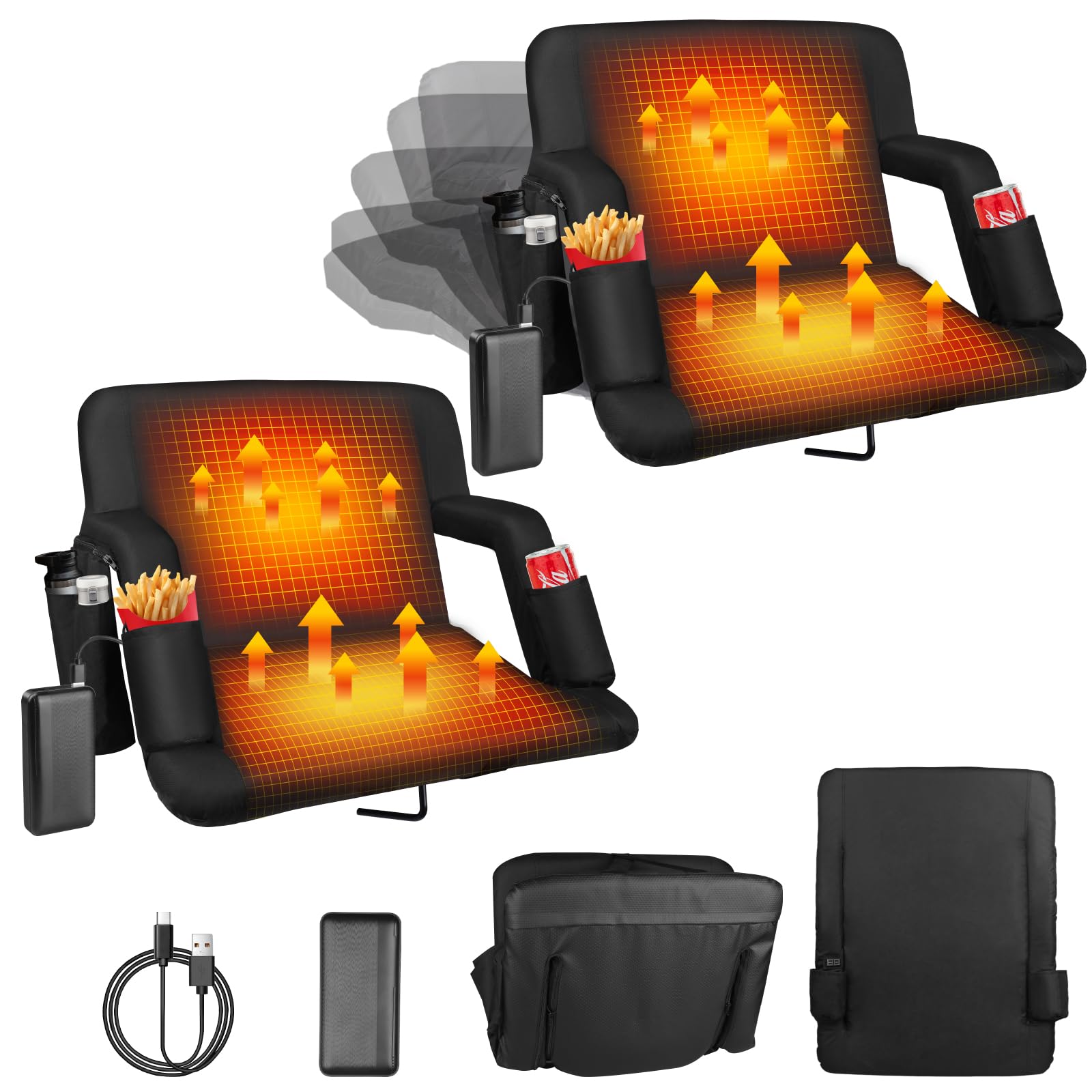 Photo 1 of *PARTIAL SET - See Clerk Notes*
Heated Stadium Seats for Bleachers with Back Support 20 Inch Bleacher Chair with 20000mAh Batter3 Levels Heating Stadium Chair with 6 Reclinng Positions 3 Pockets Portable Waterproof (2, 20inch)