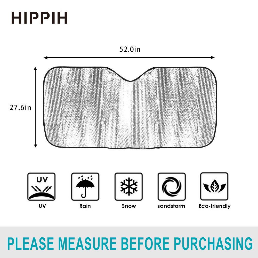Hippih Car Windshield Sunshade + Bonus Product Foldable Reflective Sun Visor Universal Fit Hassle-Free Car Sun Shade Keeps Your Vehicle Cool Excellent UV Reflector