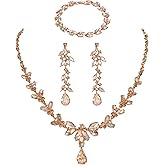 Kamirola Bridal Wedding Jewelry Set for Women/Brides/Bridesmaids Crystal Jewelry Set for Wedding Prom Party Bridal Crystal Necklace Earrings Bracelet Set