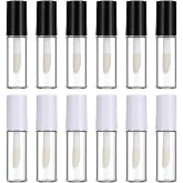 12 Pcs Empty Lip Gloss Tubes 1.2ml Clear Mini Refillable Lip Balm Bottles with Rubber Inserts and Brush Mini Makeup Containers for Samples Lips Balms DIY Makeup Travel Split (Black and White)