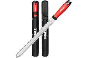 SHALL Insulation Knife, 11" Stainless Steel Blade Insulation Cutter, Dual-sided Serrated Sharp Duct Cutting Tool with Sheath 
