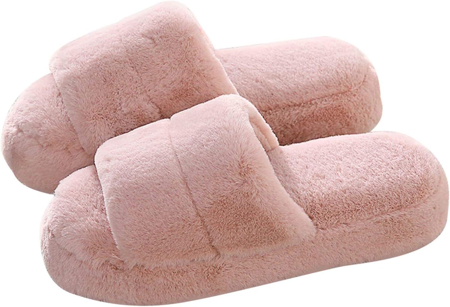 Mictchz Womens House Slippers Fluffy Open Toe Soft Plush Fleece Bedroom