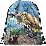 Beabes Watercolor Sea Turtle Drawstring Bags