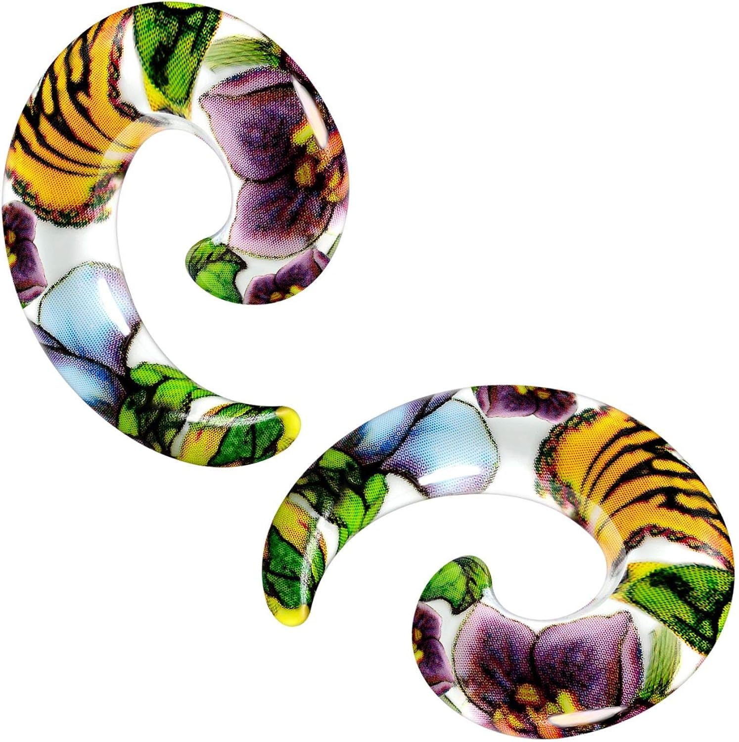 2PCS Acrylic Flesh Colorful Flower Spiral Taper Ear Plug Gauge