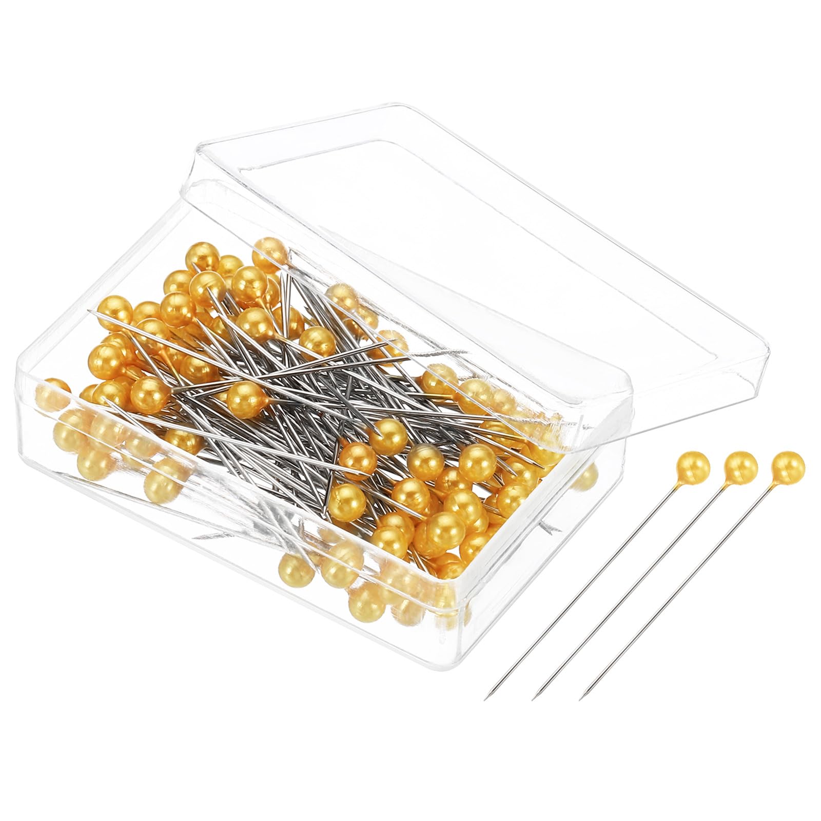 PATIKIL Sewing Pins, 200 Pcs 1.5 Inch Straight Pin with Plastic Pearlized Ball Head for Fabric Decorative Jewelry DIY Craft Sewing Project, Champagne