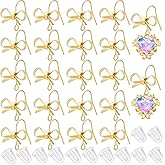 20pcs 14K Gold Bowknot Earring Hooks with Hole & Clear Safety Backs, DIY Dangle Bow Stud Earrings Findings for Jewelry Making Women Valentine's Day