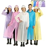 Tivi Tovo 5 Pack Rain Ponchos for Adults Reusable, Hooded EVA Raincoats Emergency Lightweight Waterproof, 5 Vibrant Colors, Family Pack