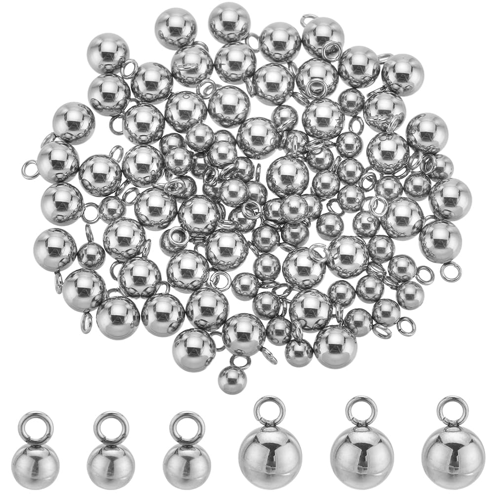 SUNNYCLUE 1 BOX 100PCS Stainless Steel Ball Charms Silver Sphere Charms Metal Alloy Punk Small Smooth Seamless Round Balls Charm Bulk for Jewellery Making Charms Diy Earrings Bracelet Necklace Craft