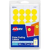 Avery&reg; Print/Write Self-Adhesive Removable Labels, 0.75 Inch Diameter, Yellow, 1,008 per Pack (5462)
