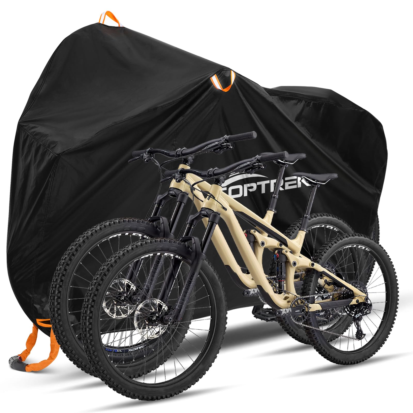 toptrek Bike Cover for 2 Bikes, 210D Bike Covers for Outside Storage, 210 x 110 x 95cm Bicycle Cover Waterproof Outdoor with Lock Holes and Storage Bag, Anti-UV Rain Cover for Mountain & Road Bike
