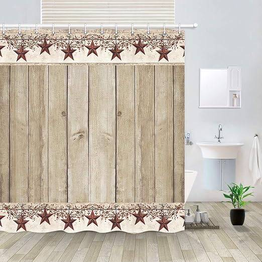 Amazon Com Rusitc Wood Boards Shower Curtain Western Texas Star