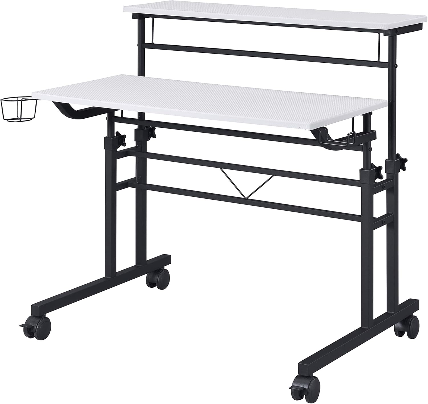 Techni Mobili Rolling Writing Height Adjustable Desktop and Moveable Shelf,White Desk: Furniture & Decor