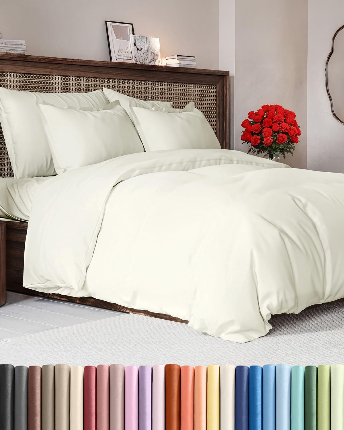 Photo 1 of Duvet Cover Queen Size - Extra Soft Queen Size Duvet Cover - Lightweight, Breathable & Cozy - Easy Care & Fade Free with Zipper Closures & Ties - 90" x 90" Inches - (Ivory) Comforter Not Included