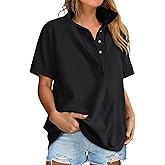 ANRABESS Womens Short Sleeve Tops Oversized Lightweight Sweatshirt Polo Shirts 2026 Summer Casual Button Pullover Top Outfits