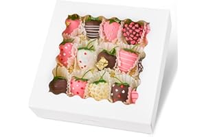 Kucoele 20 PCS Pie Boxes, 9 x 9 x 2.5 Inches Bakery Boxes with Window, Auto-Popup Cookie Boxes White Treat Boxes for Chocolate Strawberries, Pastries, Muffins, Donuts