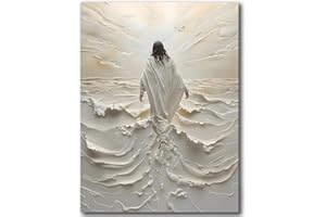 Shwing Christian Jesus Walking on Water Canvas Wall Art, Framed 16x12in Ready to Hang