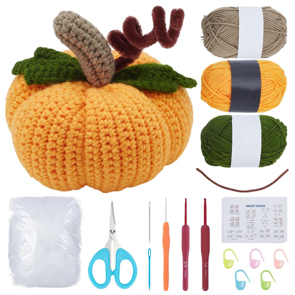 Photo 1 of BEUNITONE Crochet Kit for Beginners-1 Set Halloween Pumpkin Crochet Kit,Craft Knitting Crocheting Kits,Learn to Crochet,Include Knitting Yarn,Hook,Instruction,Complete Tools,Holiday Gift
