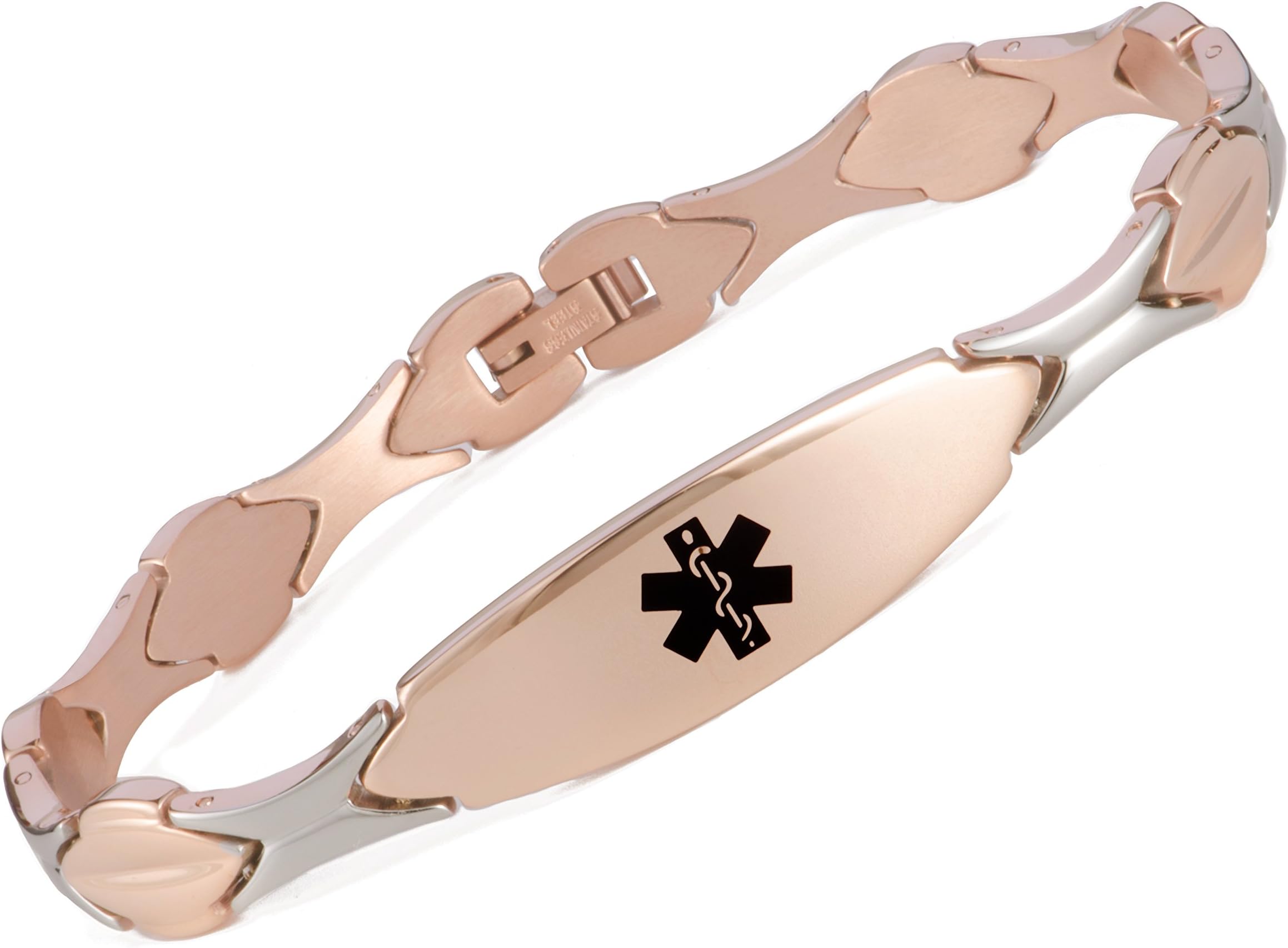 Women's Customized Stainless Steel Medical Alert ID Bracelet Link Chain Identification Chain Wristband Silver