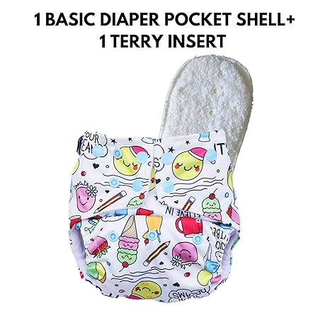 superbottoms Certified Soft Fleece Lined Pocket Doodles Adjustable Diaper with 1 Wet Insert with Snaps (5-17 kg)