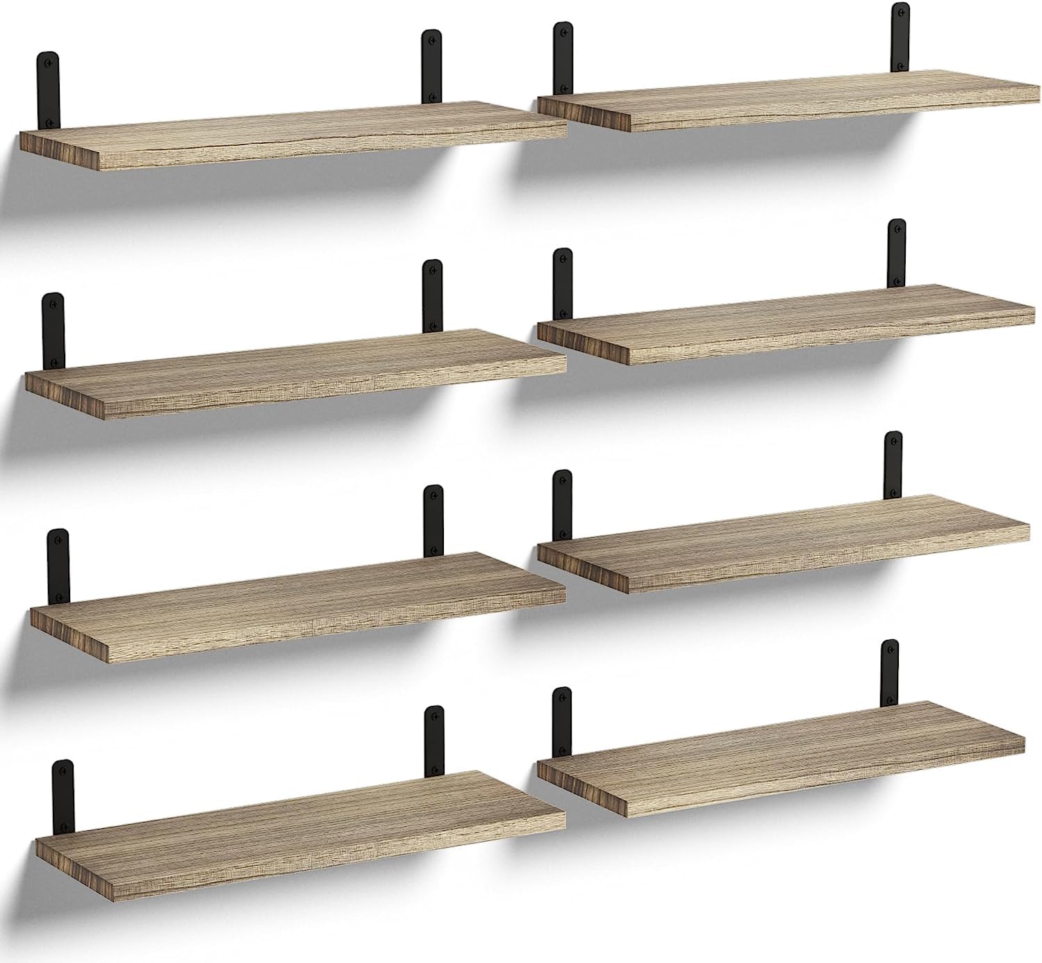 Mardili Shelves Wood Wall Mounted Shelf, Rustic Shelves Set of 8（Light brown） — image 1