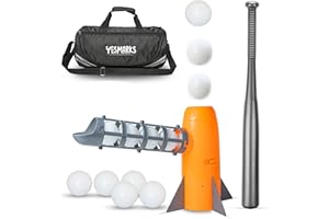 YESMARKS Kids Auto Baseball Pitching Machine Outdoor Toy Set - Training Equipment & Batting Practice Toys for Youth, Includes 10 Baseballs, Baseball Bat and Sports Bag