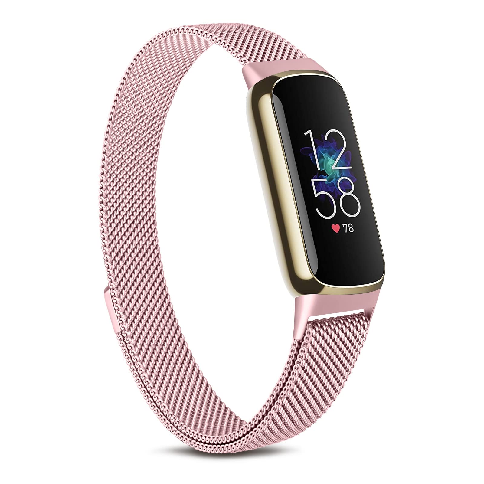 Demark Strap Compatible with Fitbit Luxe Strap, Adjustable Stainless Steel Loop Mesh Magnetic Replacement for Fitbit Luxe Fitness Tracker for Women Men (Rose)
