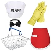 Xtinmee 5 Pcs Halloween Milkman and Housewife Costume Set Classic 1950's Milkman and Pregnant Housewife Costume Set for Pregnant Couple Halloween Costume