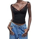SOLY HUX Women's Lace V Neck Sleeveless Camisole Tops Y2k Open Back Cami Shirts Slimming Top